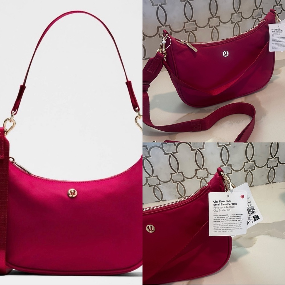 NWT Lululemon athletica City Essentials Small Shoulder Bag 3L Berry Rumble gold